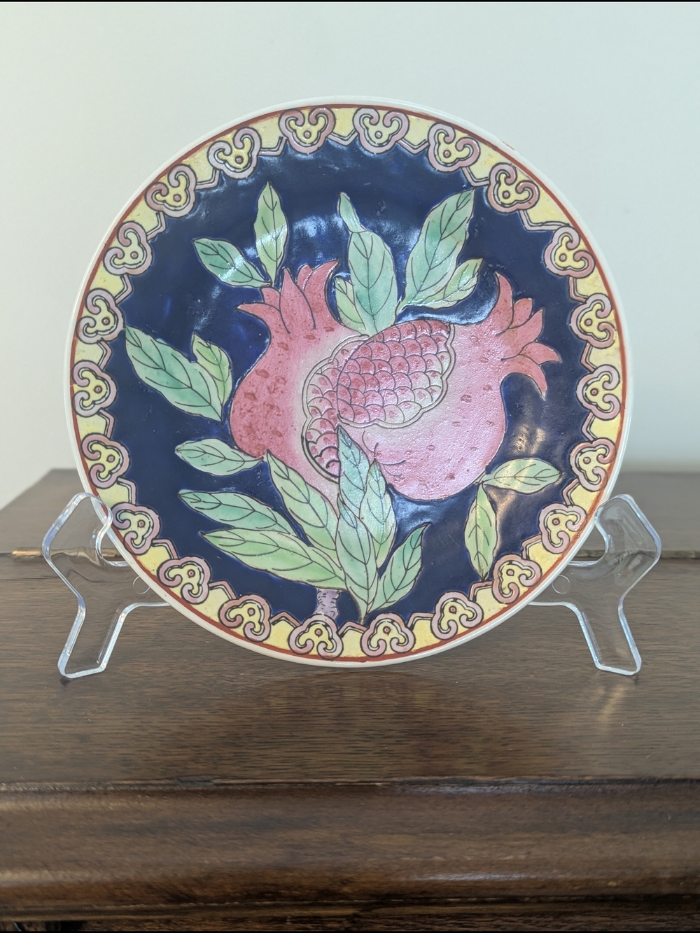 Hand-Painted Macau Porcelain Pomegranate Decorative Plate 7” Chinoiserie